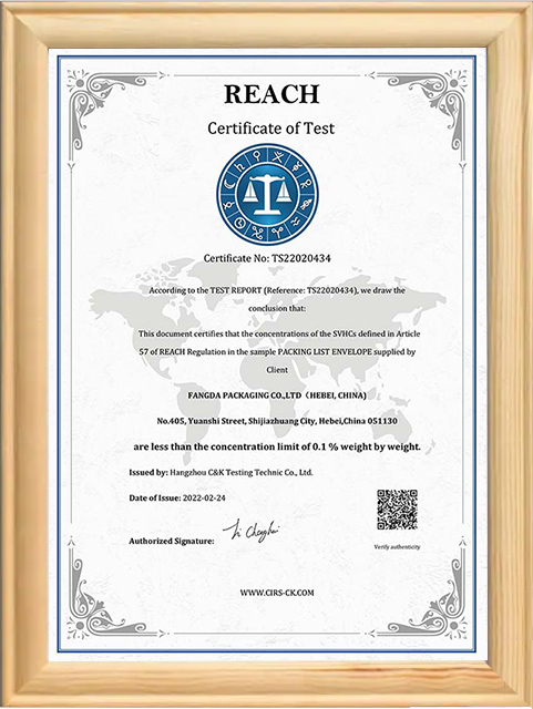 REACH Certificate for Packi