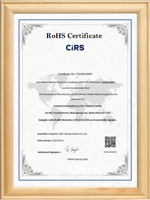 RoHS Certificate for Glamou
