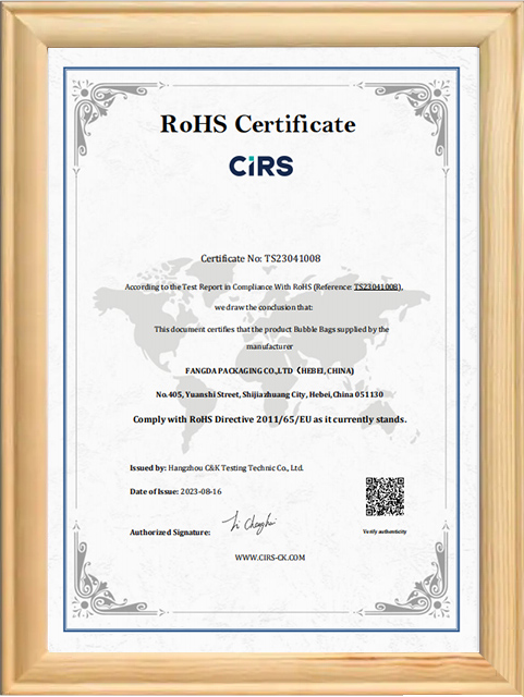 RoHS Certificate for Bubble